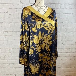 Vintage Small Natori for Neiman Marcus Caftan/Nightgown Navy & Gold